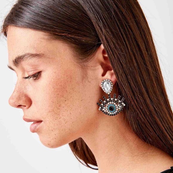 2/$20! Gold/Crystal Evil Eye Statement Earrings - Picture 3 of 7